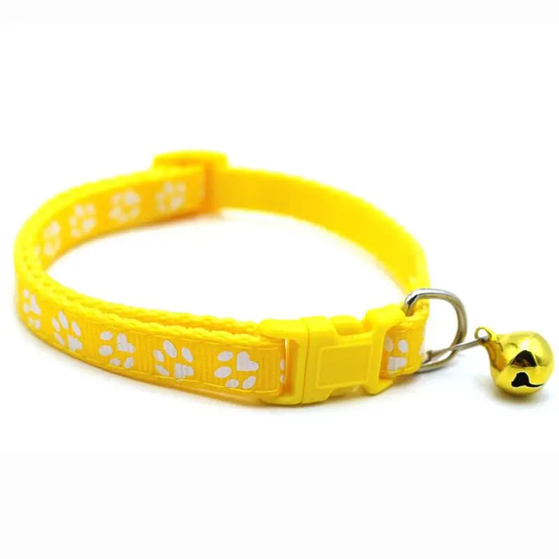 Adjustable Cat Bell Collar with Paw Print Design