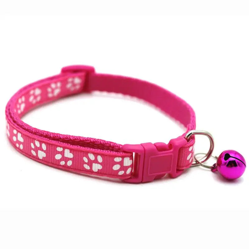 Adjustable Cat Bell Collar with Paw Print Design