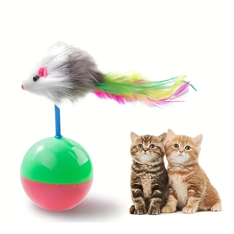 Interactive Tumbler Mouse Ball Cat Toy with Feather Tail