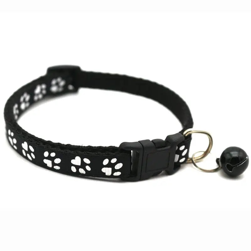 Adjustable Cat Bell Collar with Paw Print Design