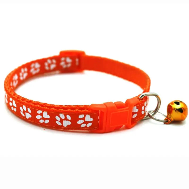 Adjustable Cat Bell Collar with Paw Print Design