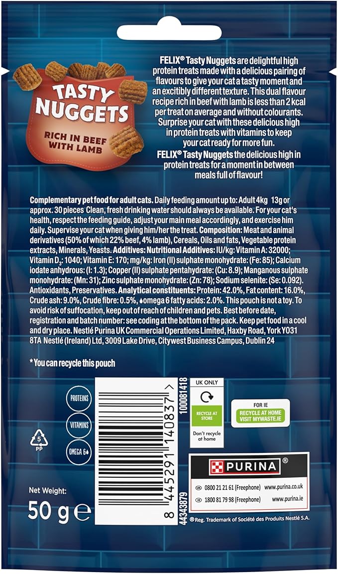 Felix Tasty Nuggets Beef and Lamb Cat Treats – 50 Gram