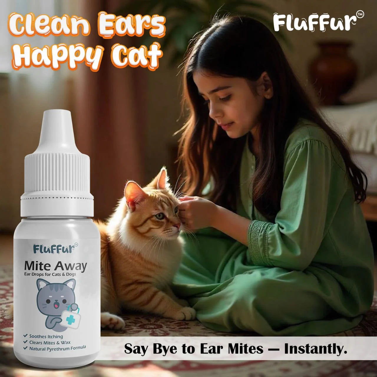Fluffur Mite Away Ear Mite Drops for Cats & Dogs 15ml