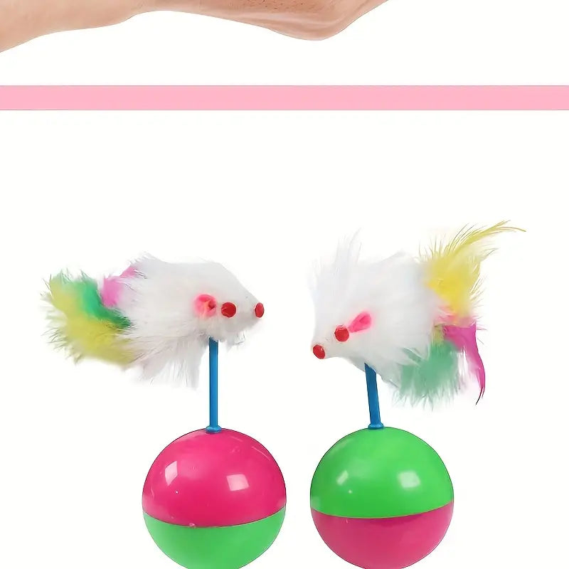 Interactive Tumbler Mouse Ball Cat Toy with Feather Tail