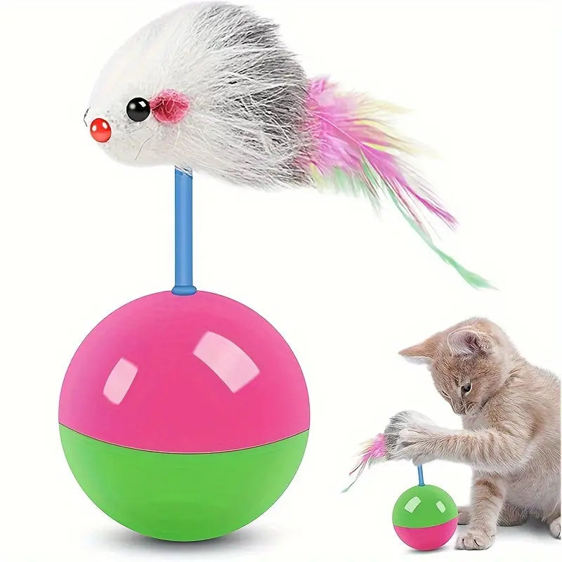 Interactive Tumbler Mouse Ball Cat Toy with Feather Tail