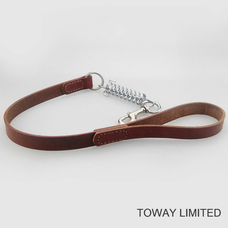 Square Leather Leash With Spring