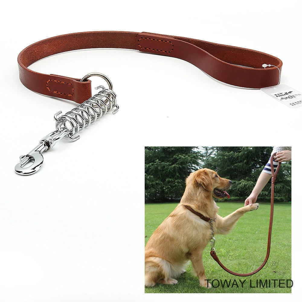 Square Leather Leash With Spring