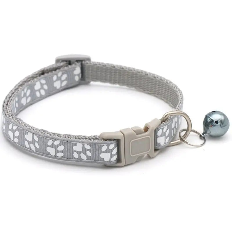 Adjustable Cat Bell Collar with Paw Print Design