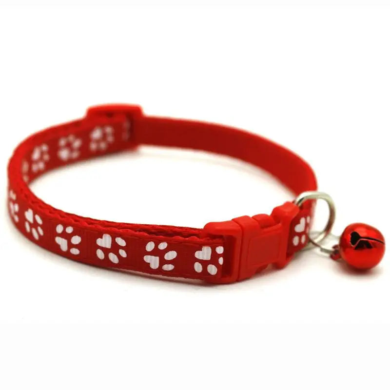 Adjustable Cat Bell Collar with Paw Print Design