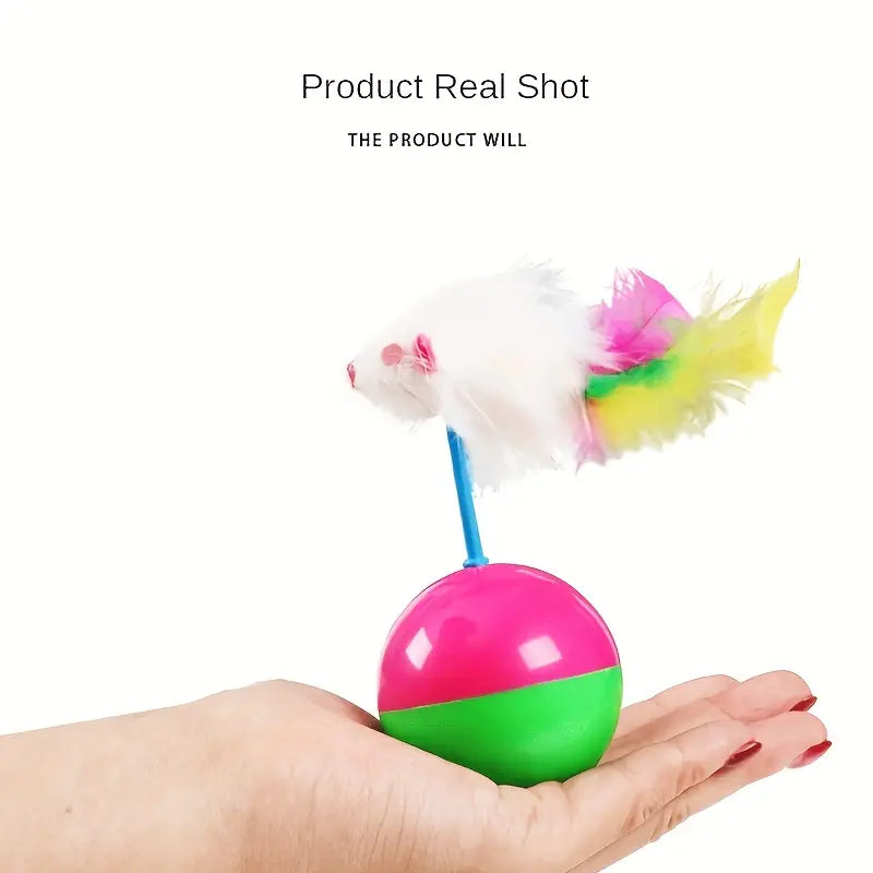 Interactive Tumbler Mouse Ball Cat Toy with Feather Tail