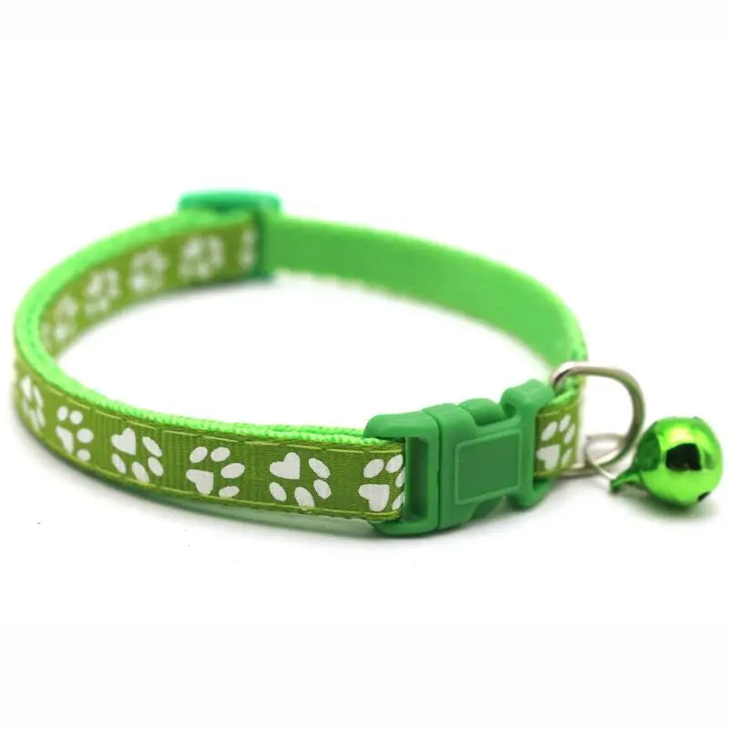 Adjustable Cat Bell Collar with Paw Print Design