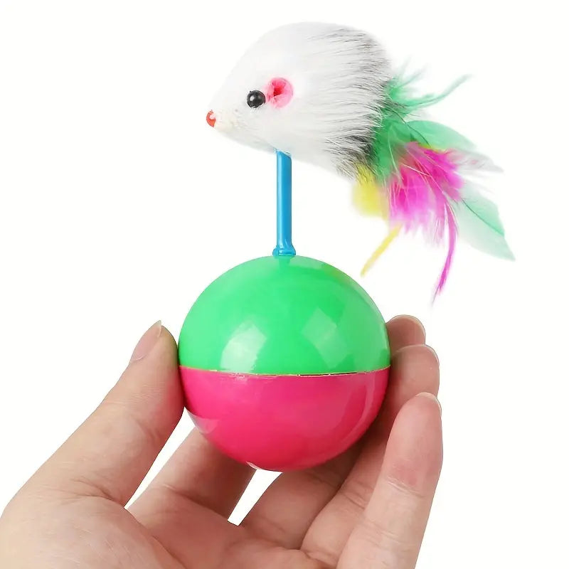 Interactive Tumbler Mouse Ball Cat Toy with Feather Tail