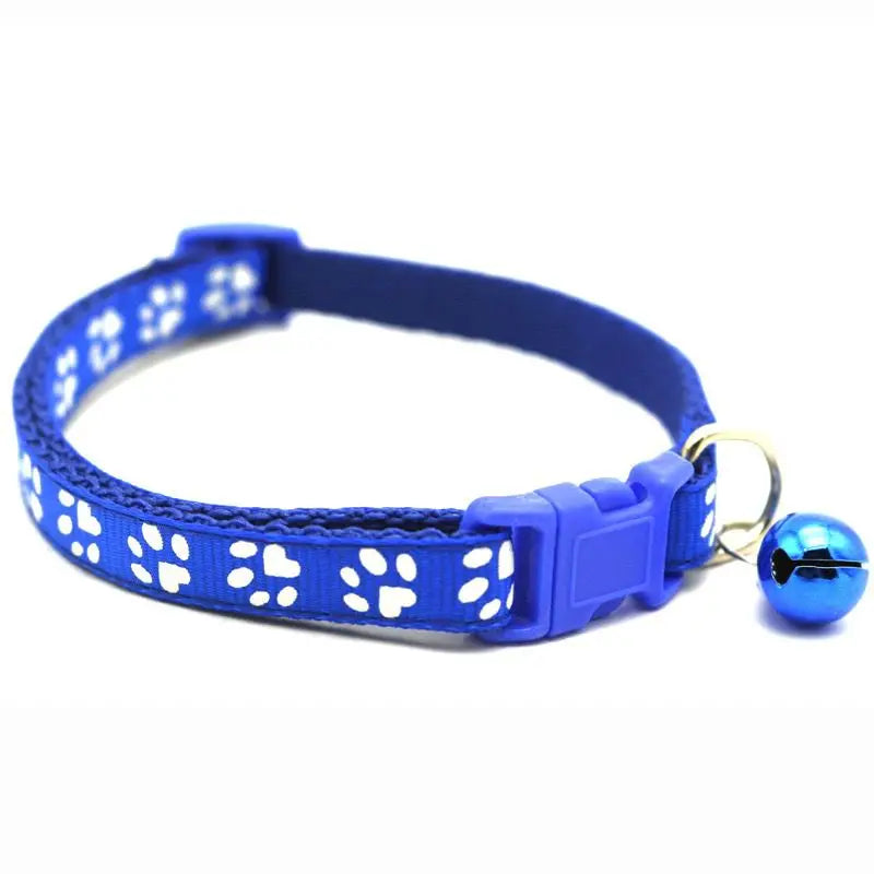 Adjustable Cat Bell Collar with Paw Print Design