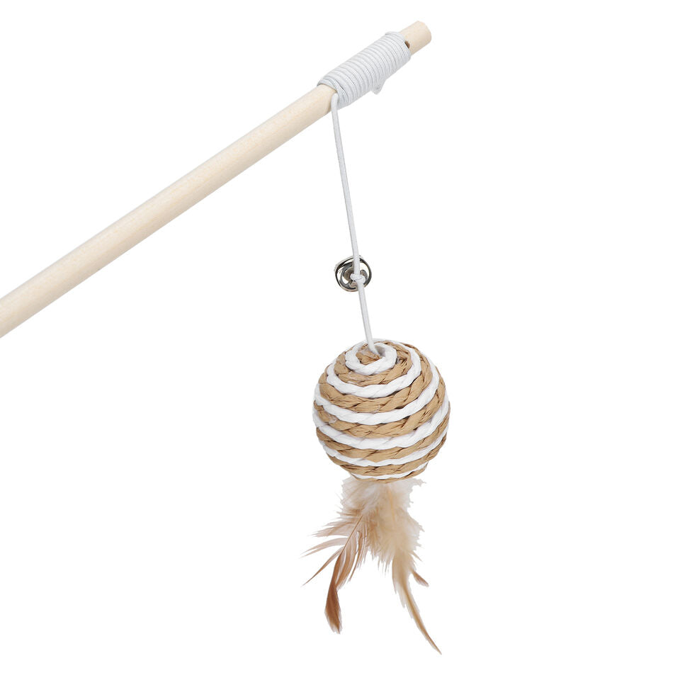 Plastic Cat Teaser Toy Stick With Round Feather Ball